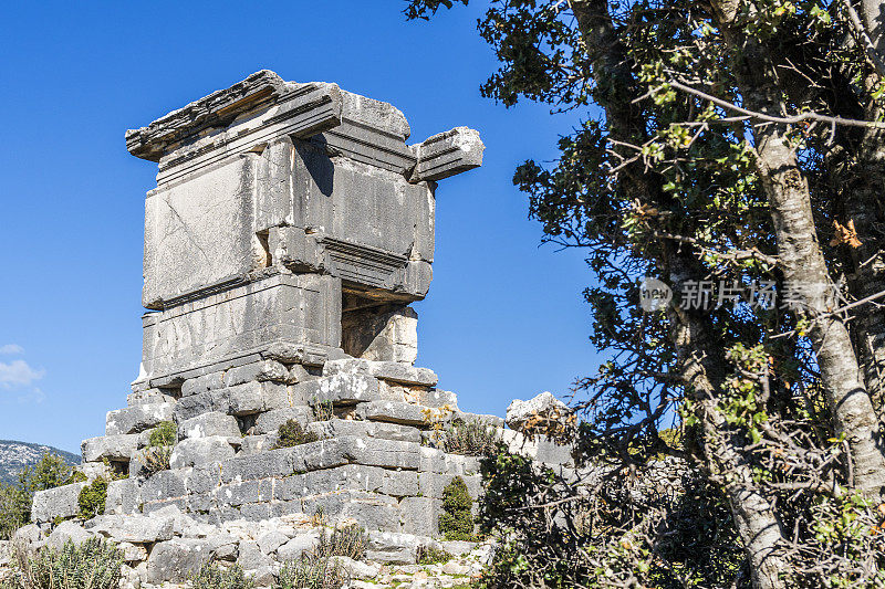 来自Dodurga村的Sidyma古城。Fethiye, Mugla，土耳其。